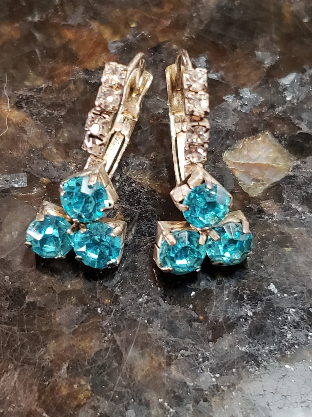 Vintage Aqua-blue Glass Drop Earrings